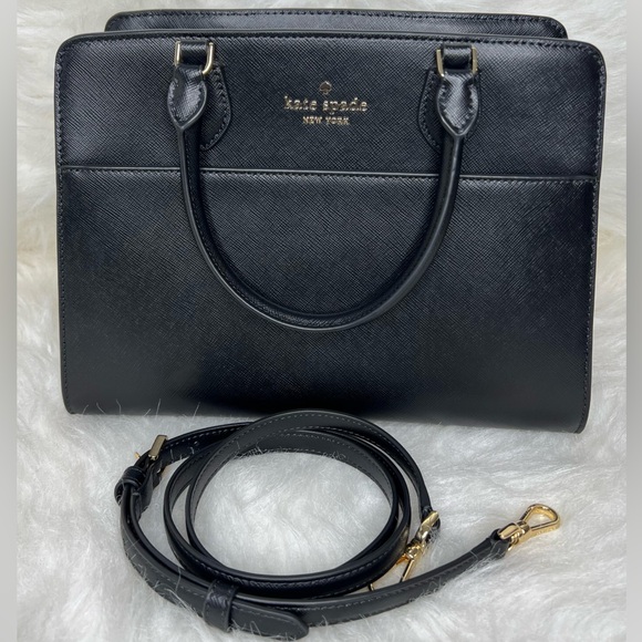 Kate Spade Madison Medium Saffiano Leather Black Satchel Crossbody - Picture 3 of 9